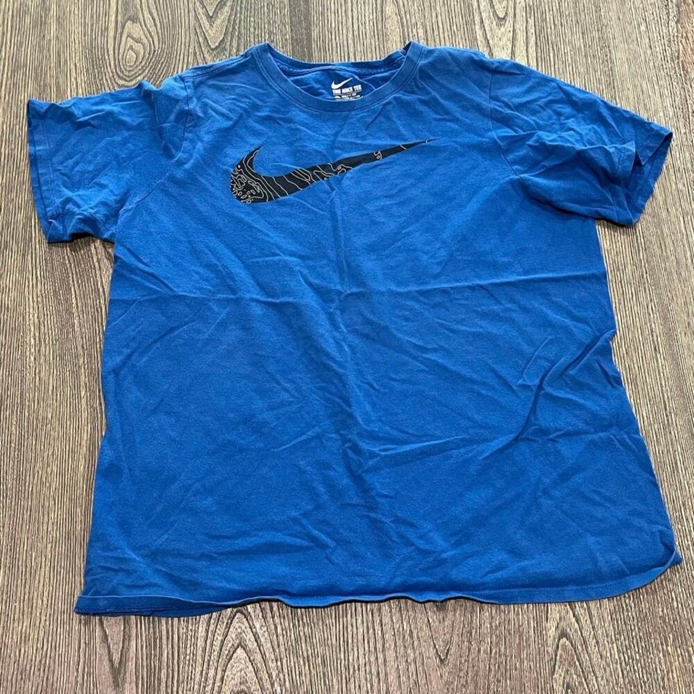 Nike Womens T-Shirt Athletic Cut Short Sleeve Swoosh Logo Print Blue Size XL